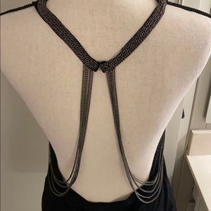 Religion black open back top with chains